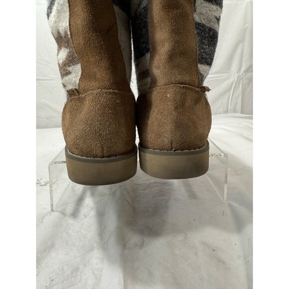 Sanuk Brown Navajo Suede Tall Faux Fur Boots Winter Warm Women's Sz 7 - Picture 7 of 15